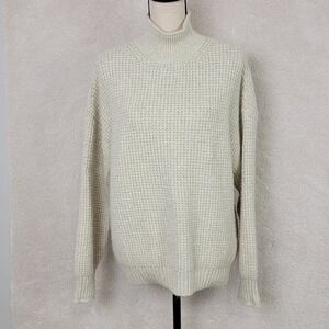 American Eagle L Beige Chunky Waffle Knit Turtleneck Mock Neck Cozy Sweater